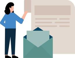 The girl is looking at the postal letter. vector