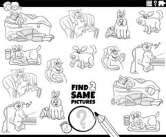 find two same comic dog characters game coloring page vector