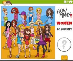 counting cartoon women characters educational game vector