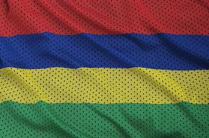 Mauritius flag printed on a polyester nylon sportswear mesh fabr photo