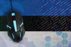 Estonia flag  and computer mouse. Digital threat, illegal actions on the Internet photo