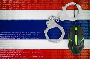 Thailand flag  and handcuffed computer mouse. Combating computer crime, hackers and piracy photo