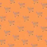 Shopping addiction, shopping lover or shopaholic concept. Many small empty shopping carts perform a pattern on a pastel colored paper background. Flat lay composition, top view photo