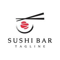 Sushi logo template design.Seafood or traditional japanese cuisine with salmon, delicious food.Logo for Japanese restaurant, bar, sushi shop. vector