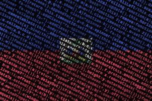 Haiti flag  is depicted on the screen with the program code. The concept of modern technology and site development photo