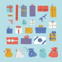 Seamless vector pattern with hand-drawn gift boxes, surprise bags and presents for party designs and packaging