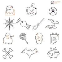 the halloween set with fourteen outline icons vector