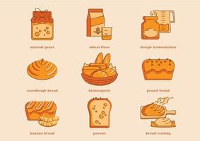 conjunto de iconos para hacer pan de masa fermentada vector