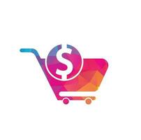 Dollar shopping cart vector icon. Money trolley simple solid icon. Fast Shop Logo Template Design.