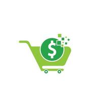 Dollar shopping cart vector icon. Money trolley simple solid icon. Fast Shop Logo Template Design.