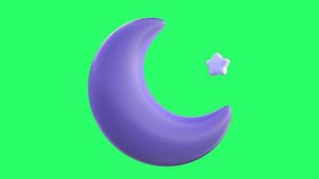 Animation purple moon symbol isolate on green screen. video