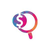 diseño de plantilla de icono de logotipo de búsqueda de dinero. combinación de logotipo de moneda y lupa. dinero y lupa símbolo o icono. vector