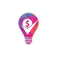 Money check bulb shape concept logo design. Cash Icon symbol design. Good payment logo template vector