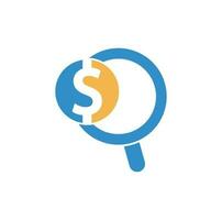 Money Search Logo Icon Template Design. coin and loupe logo combination. Money and magnifying symbol or icon. vector