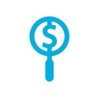 Money Search Logo Icon Template Design. coin and loupe logo combination. Money and magnifying symbol or icon. vector