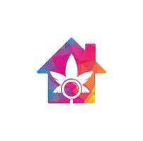 plantilla de vector de diseño de logotipo de forma de casa de búsqueda de cannabis. combinación de logo de hoja de marihuana y lupa. cáñamo y símbolo o icono de lupa