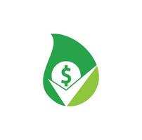 Diseño de logotipo de concepto de forma de gota de cheque de dinero. diseño de símbolo de icono de efectivo. buena plantilla de logotipo de pago vector