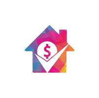 diseño de logotipo de concepto de forma de casa de cheque de dinero. diseño de símbolo de icono de efectivo. buena plantilla de logotipo de pago vector
