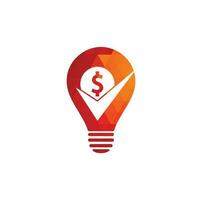 Diseño de logotipo de concepto de forma de bombilla de cheque de dinero. diseño de símbolo de icono de efectivo. buena plantilla de logotipo de pago vector
