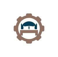 Bed cog shape vector logo design. Bed store icon logo design.