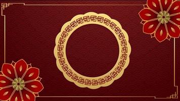 animatie gouden cirkel Chinese stijl met rood achtergrond voor sjabloon Chinese nieuw jaar. video