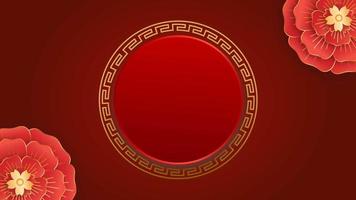 animatie gouden cirkel Chinese stijl met rood achtergrond voor sjabloon Chinese nieuw jaar. video