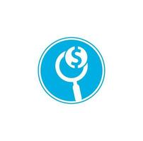 Money Search Logo Icon Template Design. coin and loupe logo combination. Money and magnifying symbol or icon. vector