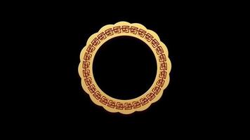 animering gyllene cirkel kinesisk stil isolera med svart bakgrund för mall. video