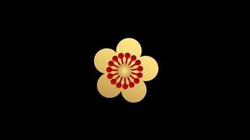 animatie goud bloem Chinese stijl isoleren met zwart achtergrond. video