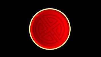 Animation red circle chinese style isolate with black background for template. video