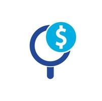 Money Search Logo Icon Template Design. coin and loupe logo combination. Money and magnifying symbol or icon. vector