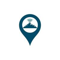 diseño de icono de logotipo de concepto de forma de gps de montaña wifi. plantilla de icono de señal de montaña vector