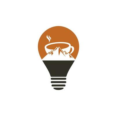 Mountain Coffee bulb shape concept Logo Template Design. coffee logo design icon