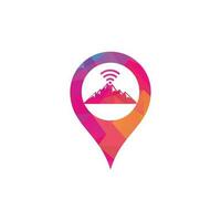 diseño de icono de logotipo de concepto de forma de gps de montaña wifi. plantilla de icono de señal de montaña vector