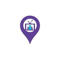 diseño de logotipo de concepto de forma de gps de tv de personas. plantilla de vector de diseño de logotipo de canal familiar