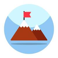 Flag on mountains showcasing missing accomplished concept icon vector