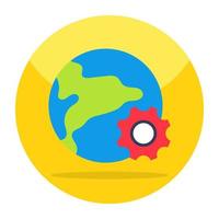 Globe with cogwheel denoting concept of global management vector