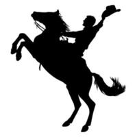 cowboy riding a horse and throwing lasso fine silhouette black outline over white vector