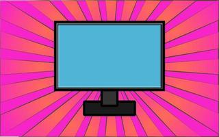Modern digital computer monitor on a background of abstract purple rays. Vector illustration