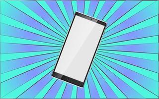 Modern digital mobile phone smart phone on abstract blue rays background. Vector illustration