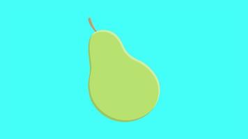 vector illustration. pear green on a turquoise background. cute drawing with fruit. pear with a twig in the picture. healthy fruits