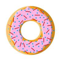 Round sweet tasty hearty hot fresh donut, pastries, cookies with sugar topping in pink icing on a white background. Vector illustration