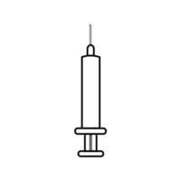 Medical plastic disposable syringe with needle for pricks, simple black and white icon on a white background. Vector illustration