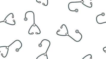 Seamless pattern texture of endless repetitive medical instruments with stethoscopes of phonendoscopes for listening to lungs and hearts on a white background. Vector illustration