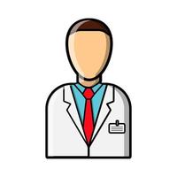 médico varón en medicina con una bata blanca con una insignia, trabajador de la salud para el tratamiento de enfermedades de los pacientes, icono de fondo blanco. ilustración vectorial vector