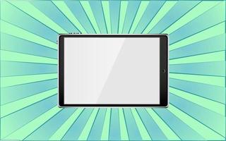Modern digital mobile tablet on a background of abstract blue rays. Vector illustration