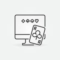 Computer with Playind Card outline icon. Vector Poker symbol
