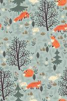 Forest seamless pattern with foxes and hares. Vector graphics.