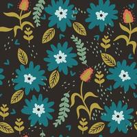 Seamless pattern with flowers and leaves. Vector graphics.