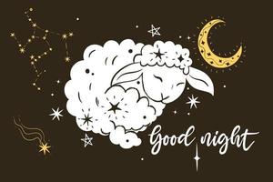 Poster with lamb, stars and the inscription Good night. Vector graphics.